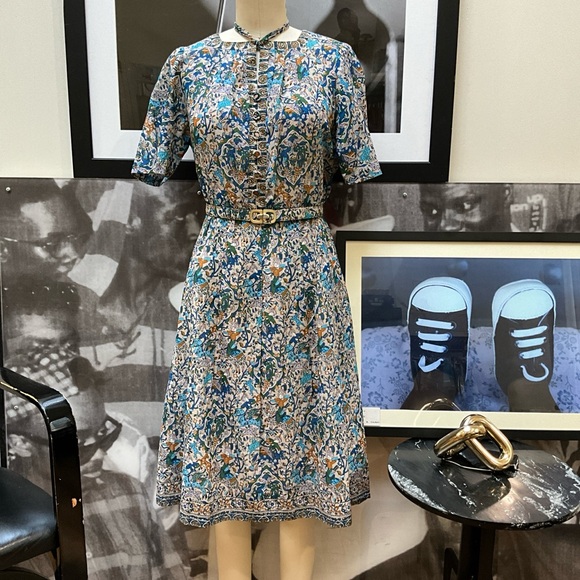 60s sky blue Turkish horseman oriental design a line short sleeve doll dress - Picture 4 of 16